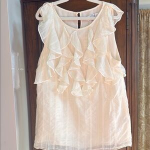 Tibi Cream Ruffled Blouse with Flutter Sleeves and Crew Neck